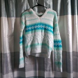 Blue Patterned Fuzzy Sweater